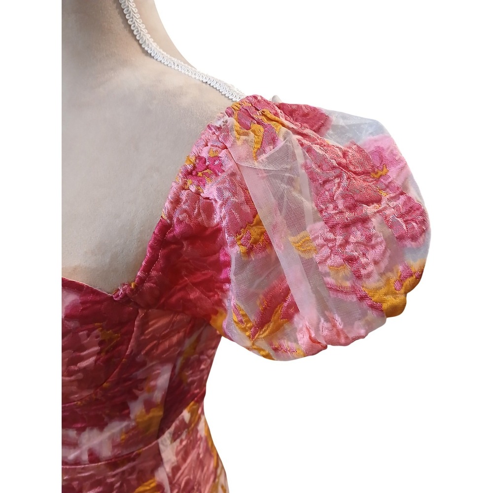 Lulus Corset Pink Floral Puff Mesh Sleeve Off Shoulder Mini Dress Milkmaid NWT - Picture 3 of 15
